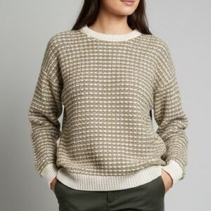 Old Glory 100% Cotton Textured Knit Sweater Made in USA Beige Brown Crewneck, M